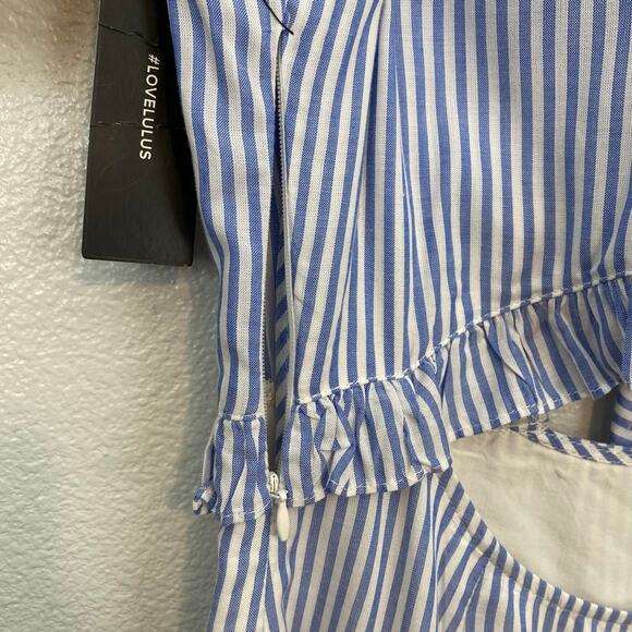 Lulus Seaport Blue & White Stripe Tie Front 100% Rayon Mini Dress - S - Picture 8 of 10